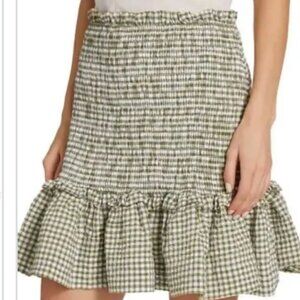 Veronica Beard Aloya Smocked Skirt in Olive/White
